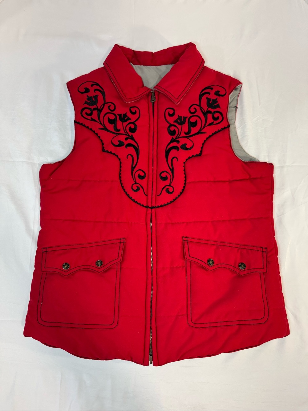 Roper Reversible Western Puffer Vest Red Embroidered Size S